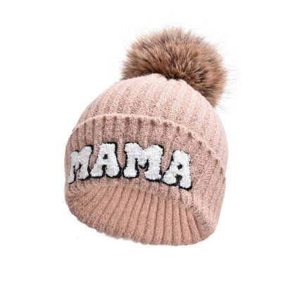 Letter MAMA Woolen Cap Outdoor Fur Ball Warm Hat - Xmaker