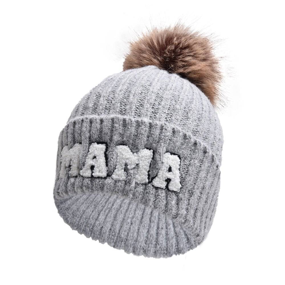 Letter MAMA Woolen Cap Outdoor Fur Ball Warm Hat - Xmaker