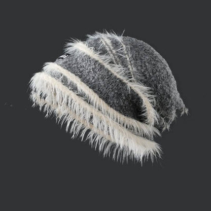 Plush Knitted Mixed Color Stripe Warm Hat - Xmaker