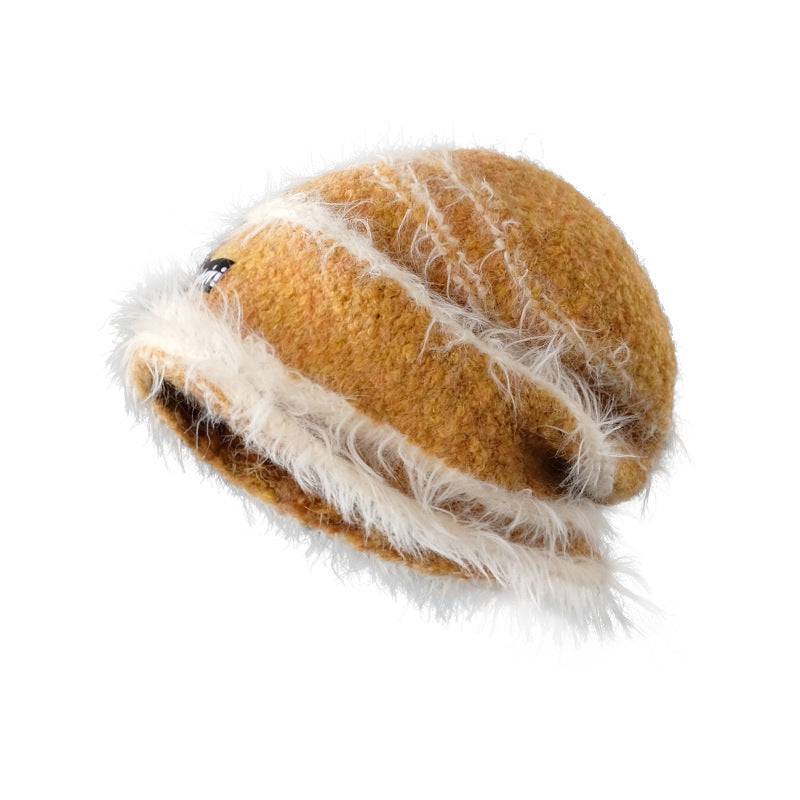 Plush Knitted Mixed Color Stripe Warm Hat - Xmaker