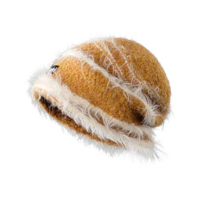 Plush Knitted Mixed Color Stripe Warm Hat - Xmaker