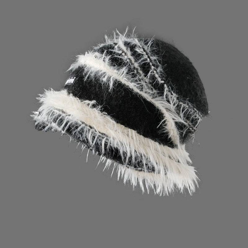 Plush Knitted Mixed Color Stripe Warm Hat - Xmaker