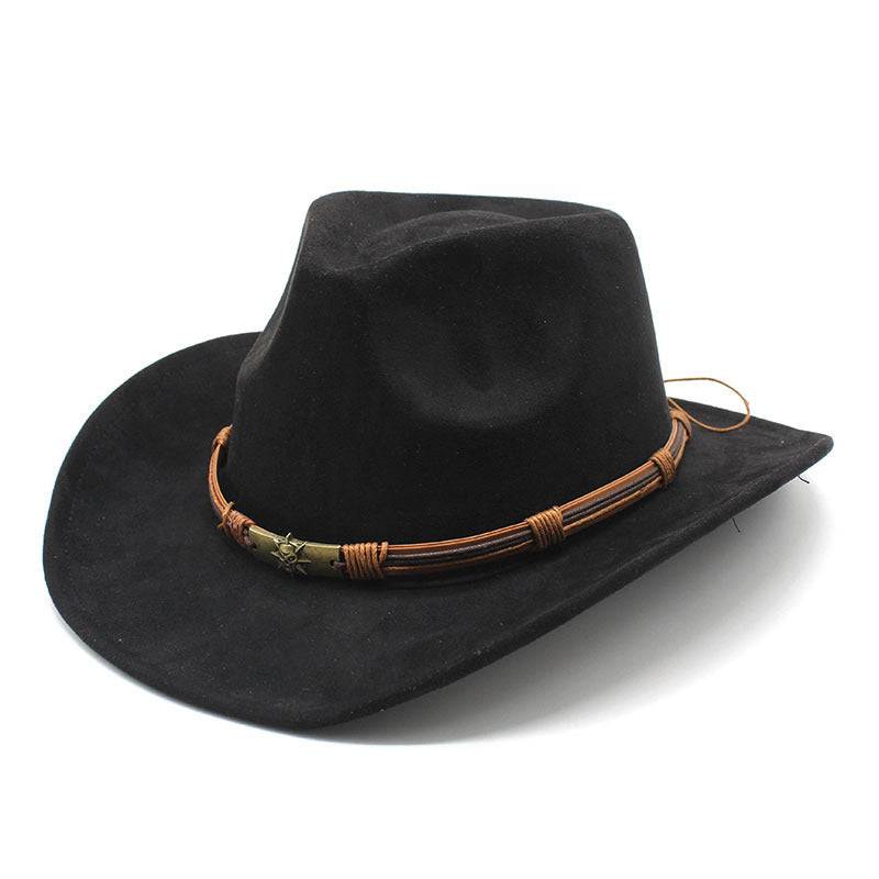 Suede Curling Western Cowboy Hat Ethnic Style Top Hat - Xmaker