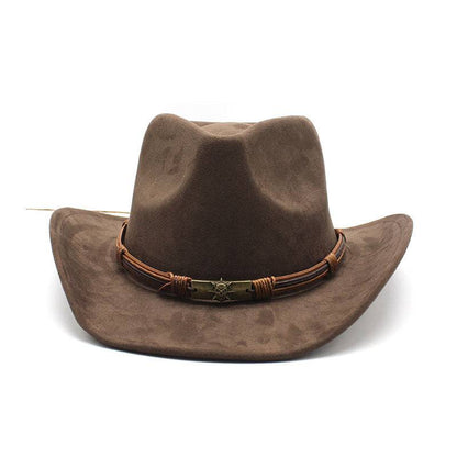 Suede Curling Western Cowboy Hat Ethnic Style Top Hat - Xmaker