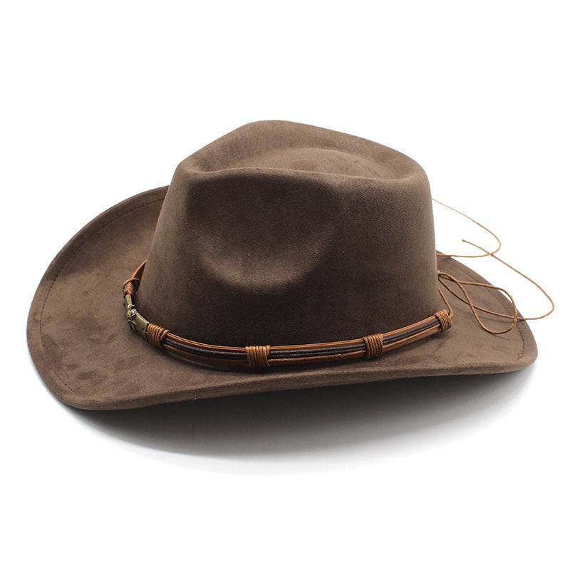 Suede Curling Western Cowboy Hat Ethnic Style Top Hat - Xmaker