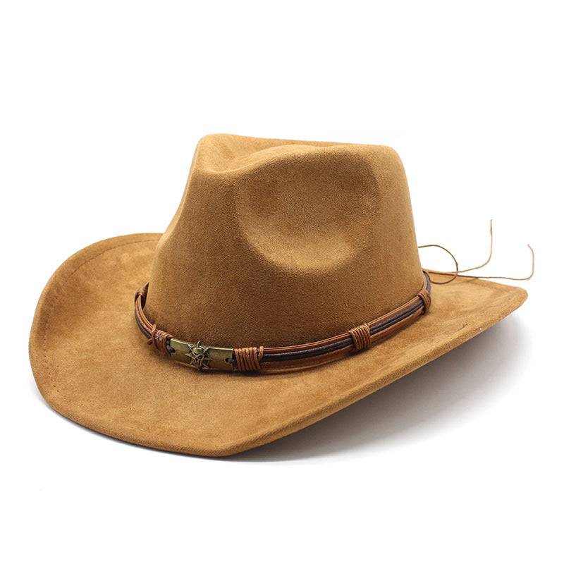 Suede Curling Western Cowboy Hat Ethnic Style Top Hat - Xmaker