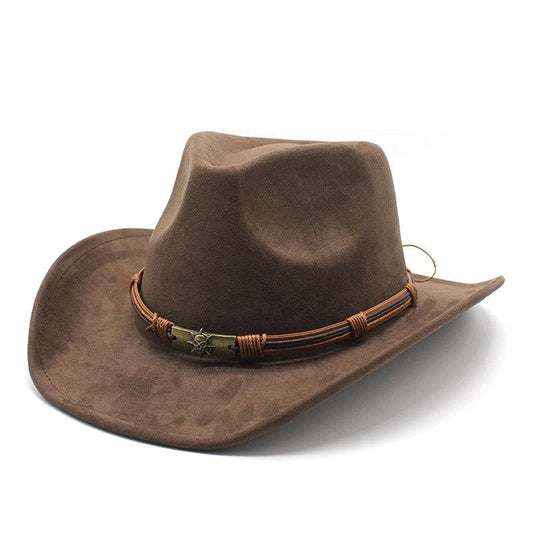 Suede Curling Western Cowboy Hat Ethnic Style Top Hat - Xmaker