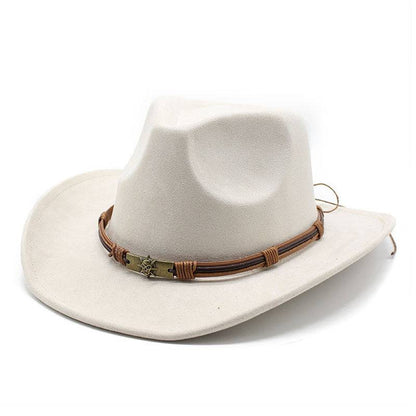 Suede Curling Western Cowboy Hat Ethnic Style Top Hat - Xmaker