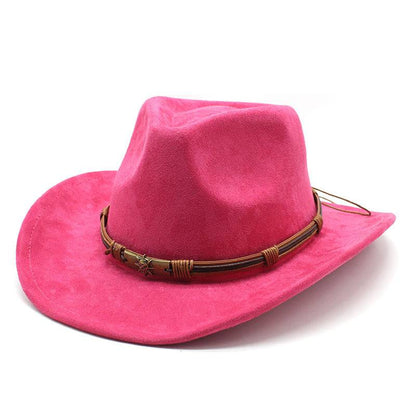 Suede Curling Western Cowboy Hat Ethnic Style Top Hat - Xmaker