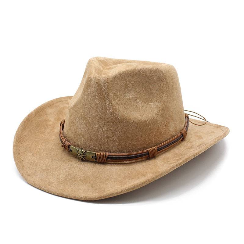 Suede Curling Western Cowboy Hat Ethnic Style Top Hat - Xmaker