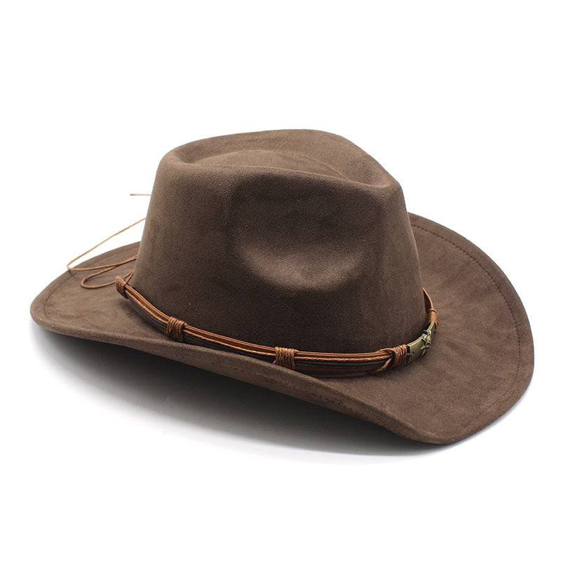 Suede Curling Western Cowboy Hat Ethnic Style Top Hat - Xmaker