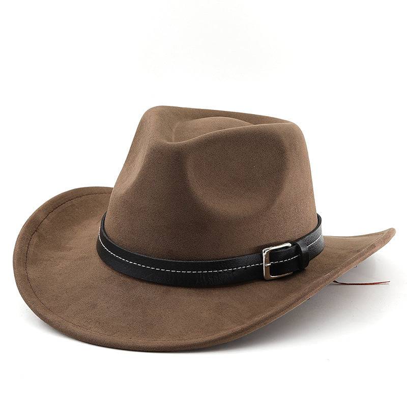 Belt Decoration Suede Curling Western Cowboy Hat - Xmaker