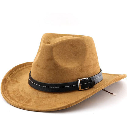 Belt Decoration Suede Curling Western Cowboy Hat - Xmaker