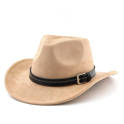 Belt Decoration Suede Curling Western Cowboy Hat - Xmaker