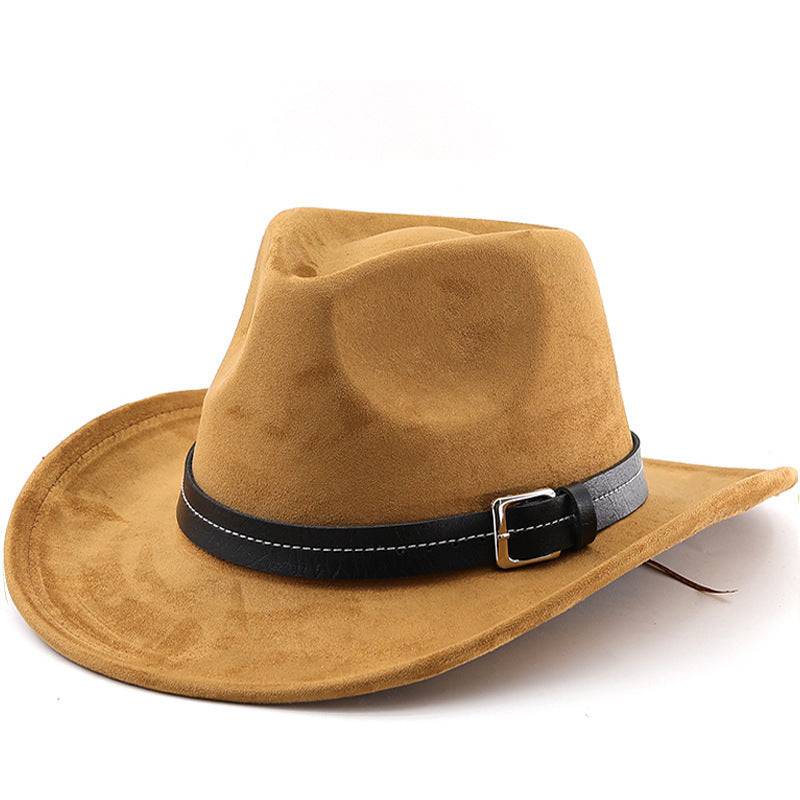 Belt Decoration Suede Curling Western Cowboy Hat - Xmaker