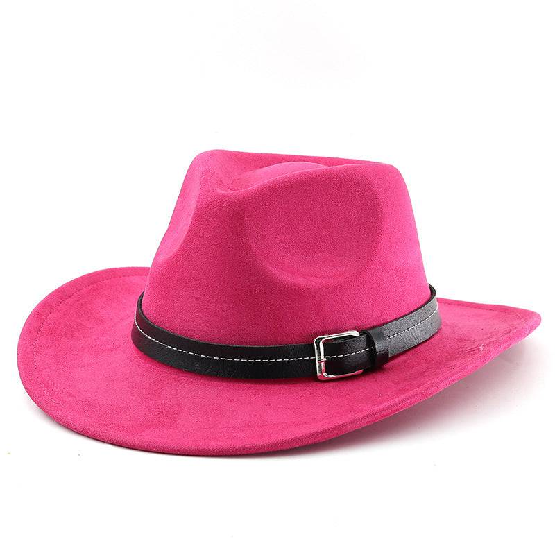 Belt Decoration Suede Curling Western Cowboy Hat - Xmaker