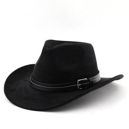 Belt Decoration Suede Curling Western Cowboy Hat - Xmaker