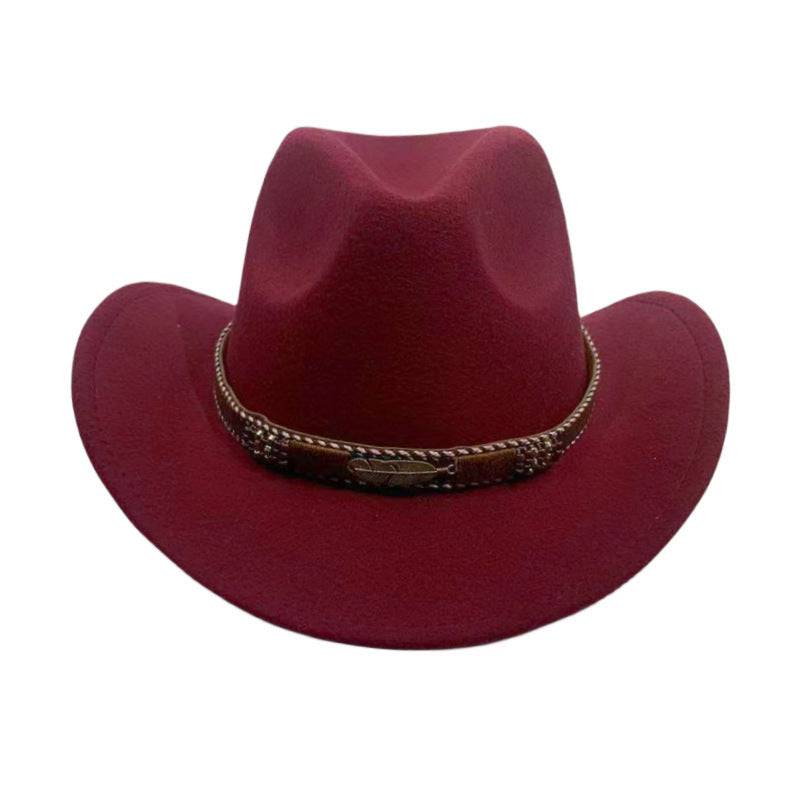 Curling Cowboy Hat Men's And Women's Leaf Belt Fur Felt Hat - Xmaker