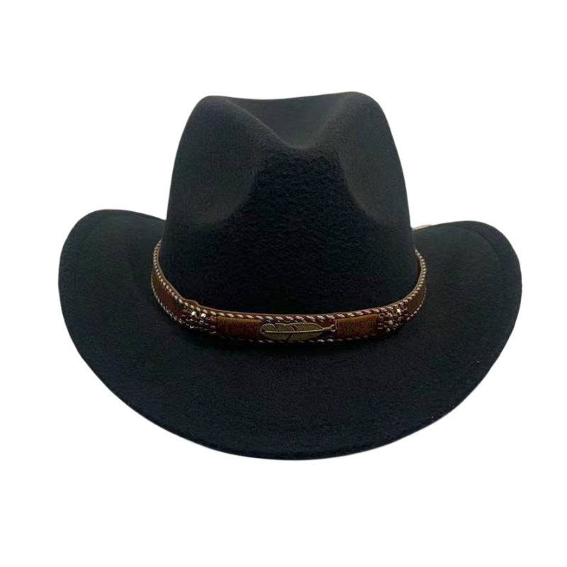 Curling Cowboy Hat Men's And Women's Leaf Belt Fur Felt Hat - Xmaker