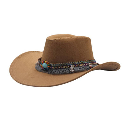 Ethnic Style Denim Top Hat Curling Felt Cap Horse Riding Hat - Xmaker