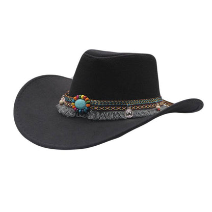 Ethnic Style Denim Top Hat Curling Felt Cap Horse Riding Hat - Xmaker