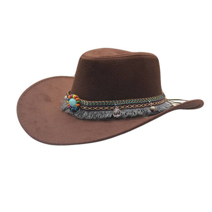 Ethnic Style Denim Top Hat Curling Felt Cap Horse Riding Hat - Xmaker