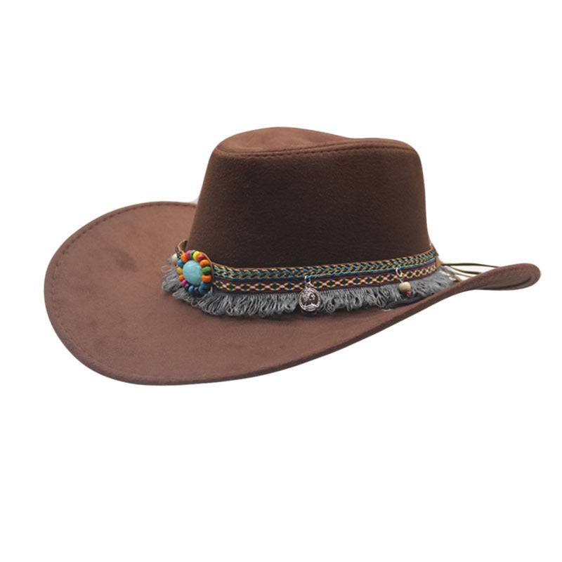 Ethnic Style Denim Top Hat Curling Felt Cap Horse Riding Hat - Xmaker