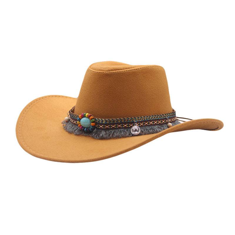 Ethnic Style Denim Top Hat Curling Felt Cap Horse Riding Hat - Xmaker