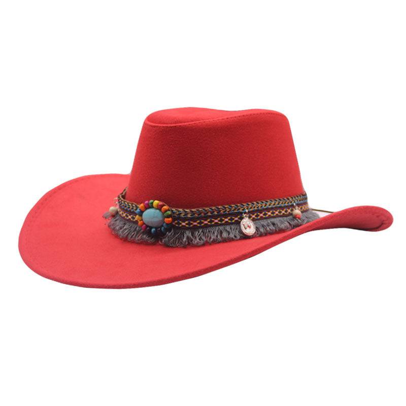 Ethnic Style Denim Top Hat Curling Felt Cap Horse Riding Hat - Xmaker