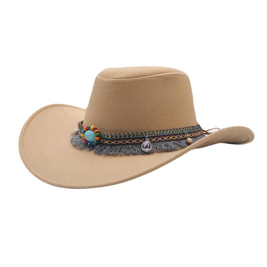 Ethnic Style Denim Top Hat Curling Felt Cap Horse Riding Hat - Xmaker