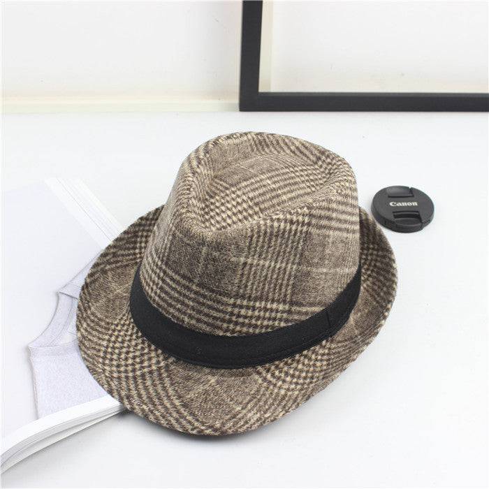 Small Stylish Top Hat Female Houndstooth Woolen Hat - Xmaker