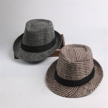 Small Stylish Top Hat Female Houndstooth Woolen Hat - Xmaker