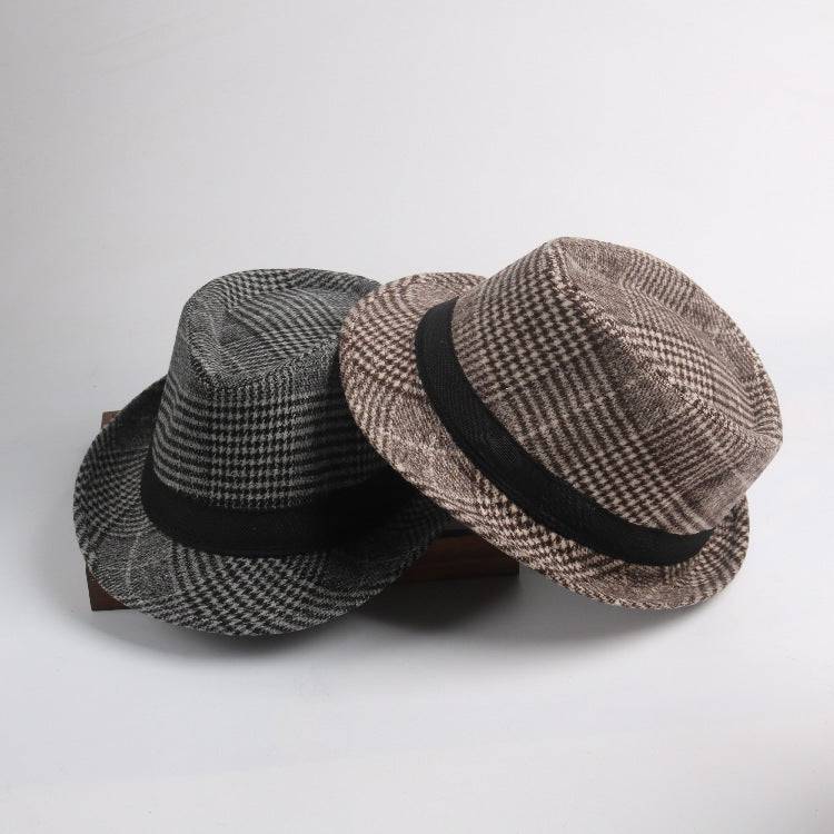 Small Stylish Top Hat Female Houndstooth Woolen Hat - Xmaker