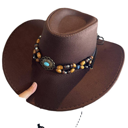 Turquoise Decorative Western Cowboy Hat Female Sun Hat With Wide Brim - Xmaker