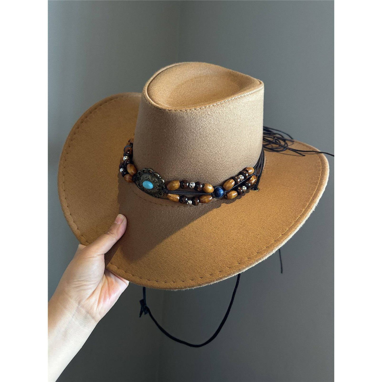 Turquoise Decorative Western Cowboy Hat Female Sun Hat With Wide Brim - Xmaker