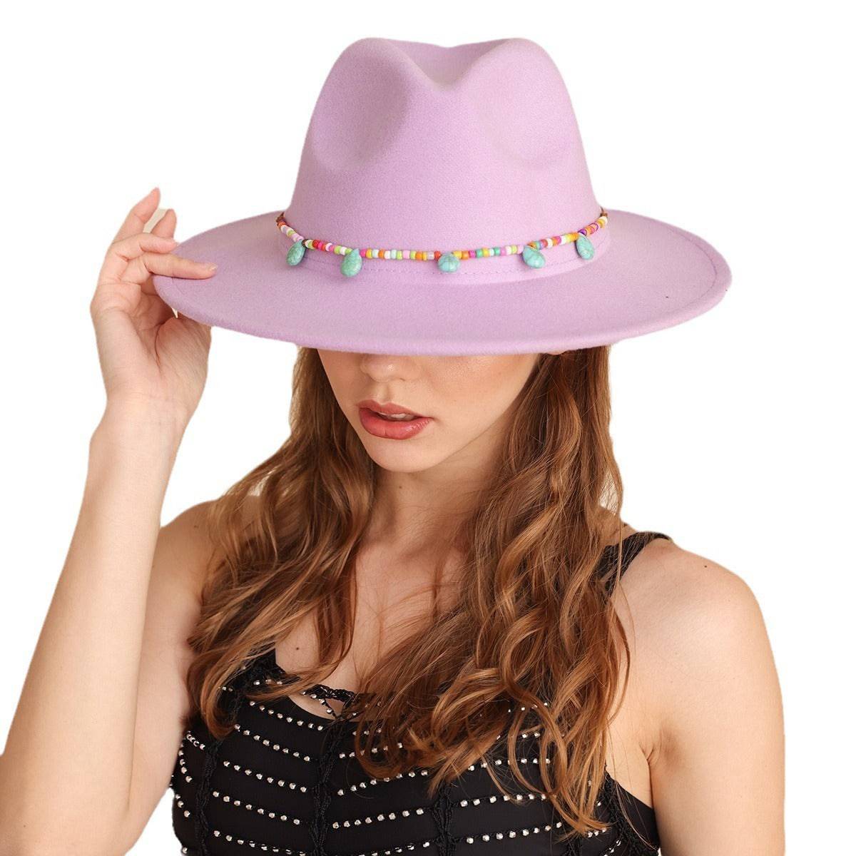 Western Cowboy Hat Woolen Cow Head Purple Women's Fedora Hat - Xmaker