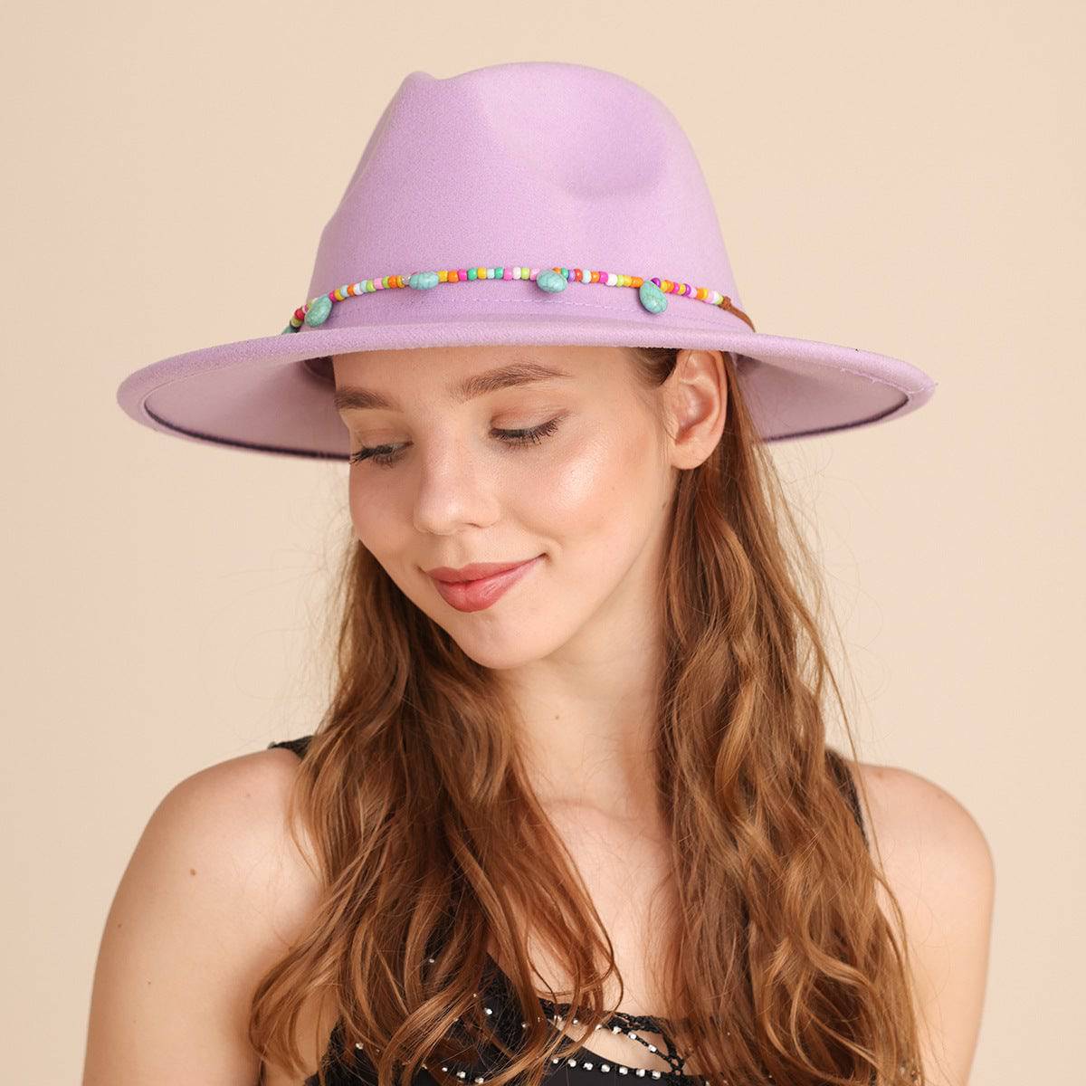 Western Cowboy Hat Woolen Cow Head Purple Women's Fedora Hat - Xmaker