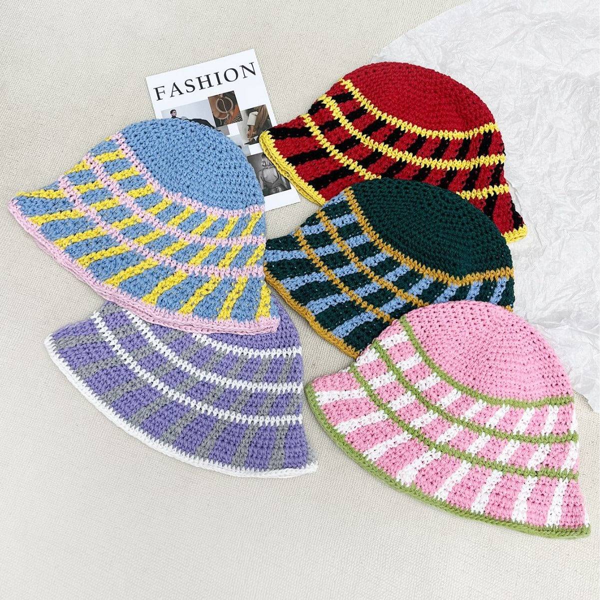 Handmade Wool Woven Colorful Stripes Bucket Hat - Xmaker