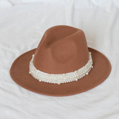 Handmade Pearl Top Hat Big Brim Fur Felt Hat - Xmaker