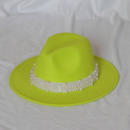 Handmade Pearl Top Hat Big Brim Fur Felt Hat - Xmaker