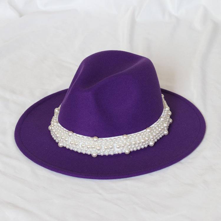 Handmade Pearl Top Hat Big Brim Fur Felt Hat - Xmaker