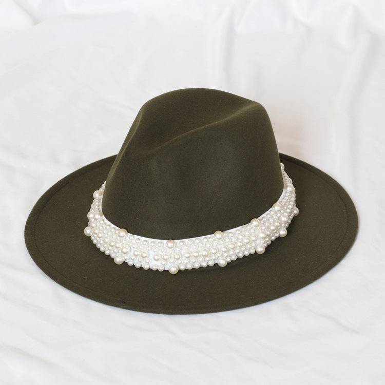 Handmade Pearl Top Hat Big Brim Fur Felt Hat - Xmaker