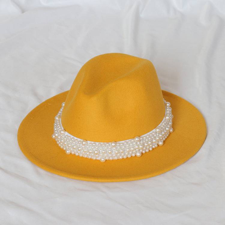 Handmade Pearl Top Hat Big Brim Fur Felt Hat - Xmaker