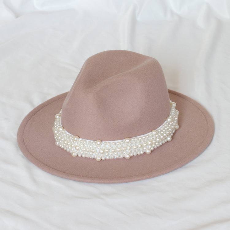 Handmade Pearl Top Hat Big Brim Fur Felt Hat - Xmaker