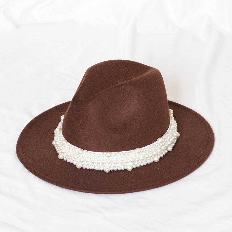 Handmade Pearl Top Hat Big Brim Fur Felt Hat - Xmaker