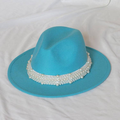 Handmade Pearl Top Hat Big Brim Fur Felt Hat - Xmaker