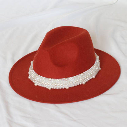 Handmade Pearl Top Hat Big Brim Fur Felt Hat - Xmaker