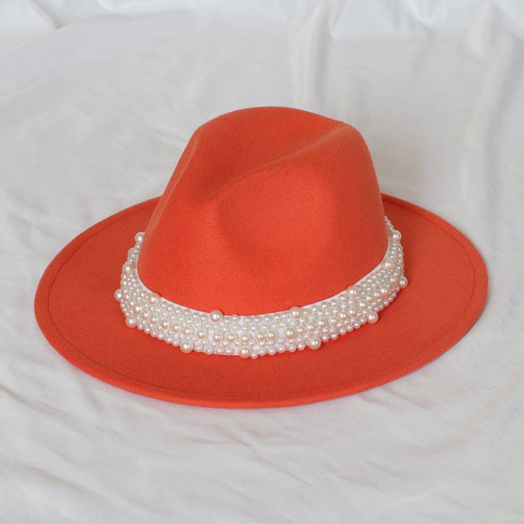 Handmade Pearl Top Hat Big Brim Fur Felt Hat - Xmaker