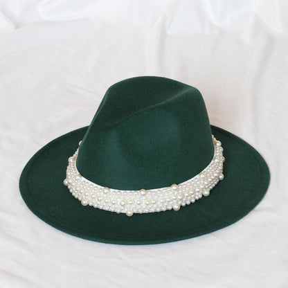 Handmade Pearl Top Hat Big Brim Fur Felt Hat - Xmaker