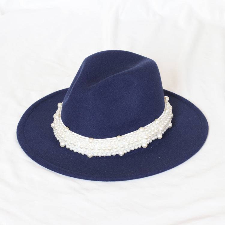 Handmade Pearl Top Hat Big Brim Fur Felt Hat - Xmaker